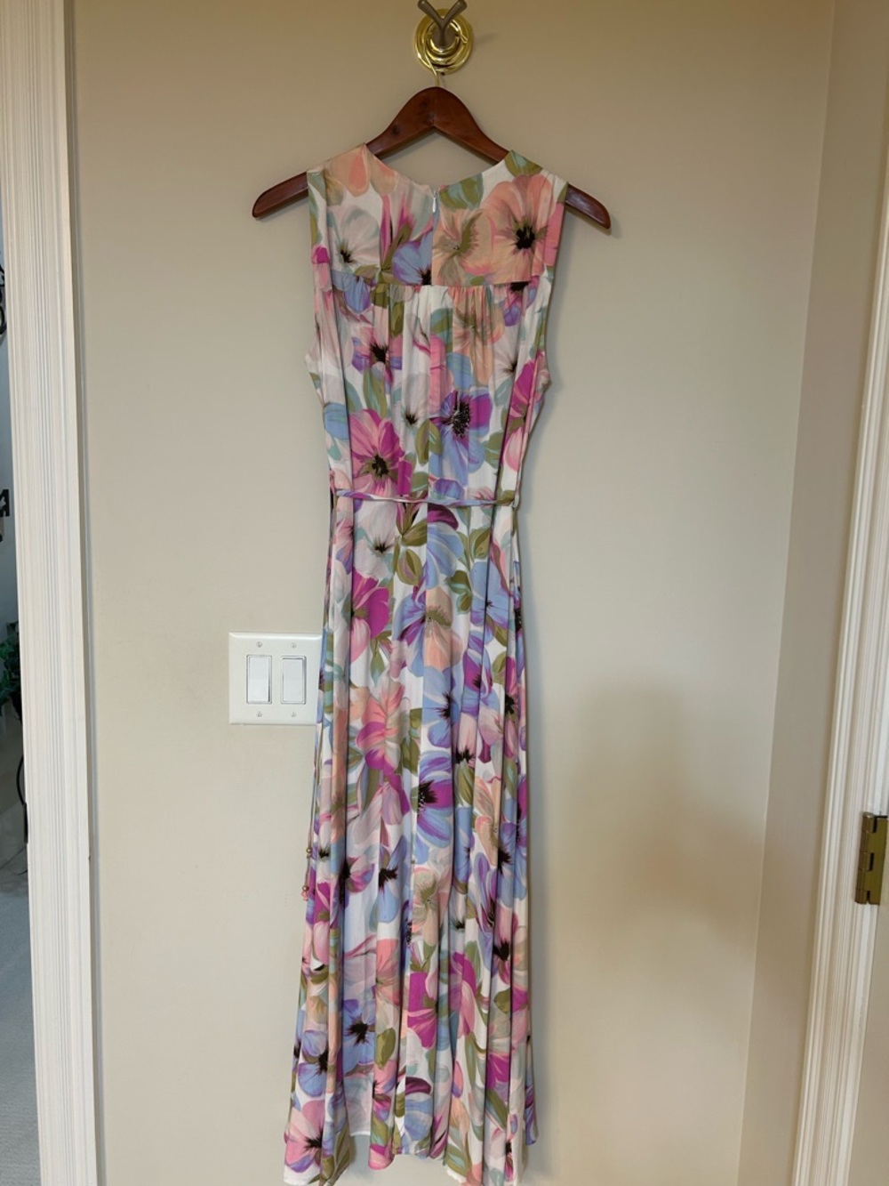 Calvin Klein Sleeveless Floral Maxi Dress in Pink, Lavender and Green - Picture 2 of 4